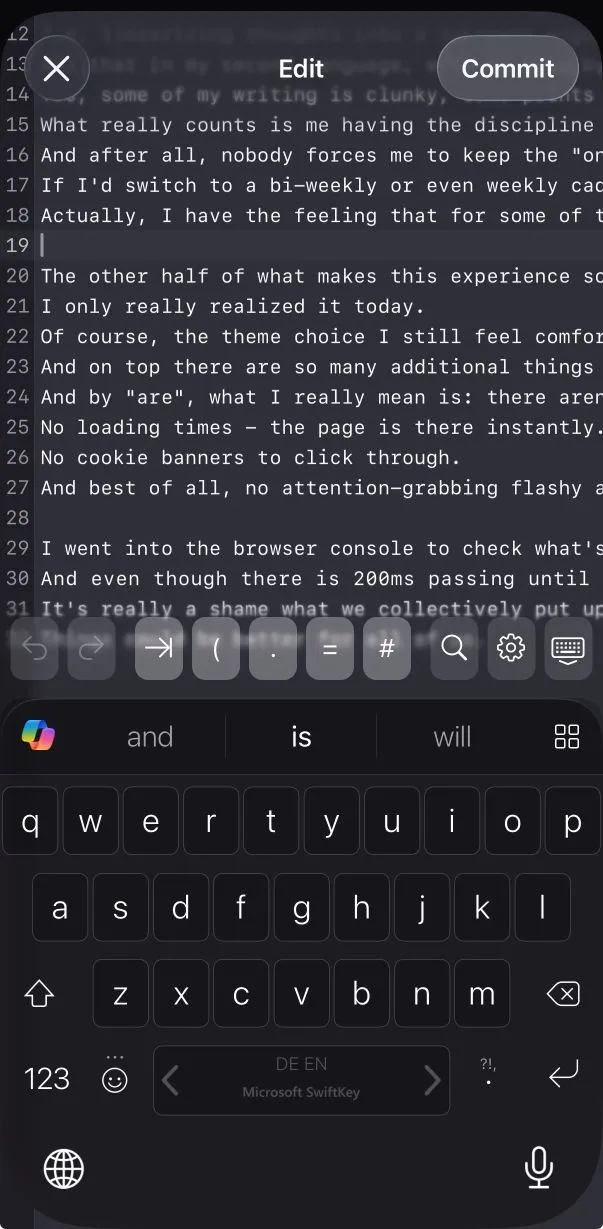 Github app on iOS editing a file